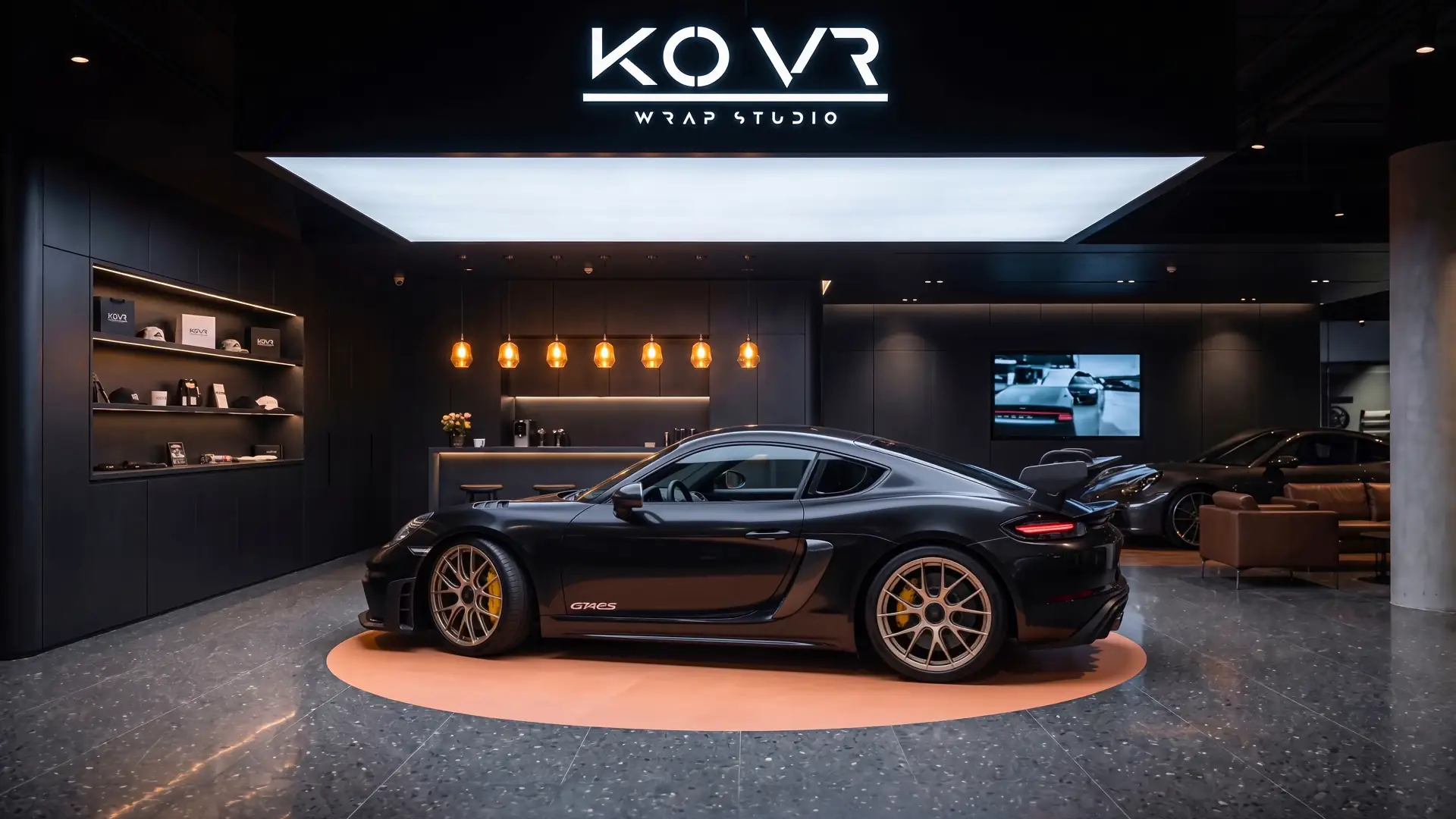 Satin black side profile under the studio light panel