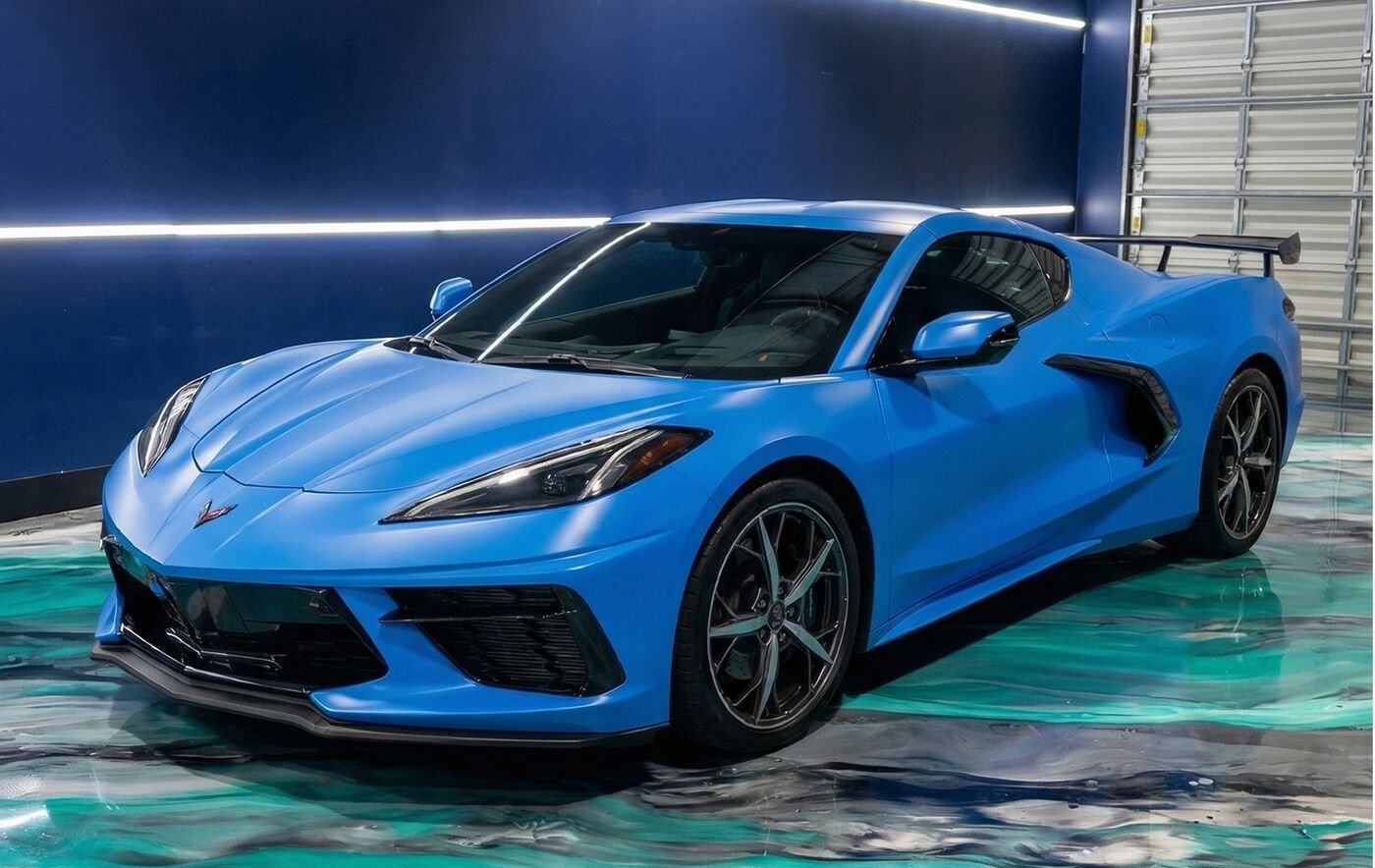Chevrolet Corvette C8 wrapped in satin blue, Colorado Springs