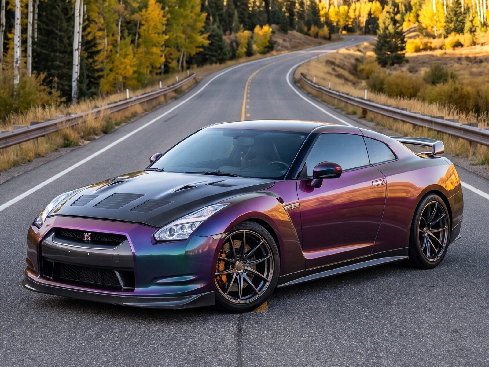 Nissan GT-R wrapped in Avery Dennison Gloss Rushing Riptide color-shift film, Colorado Springs