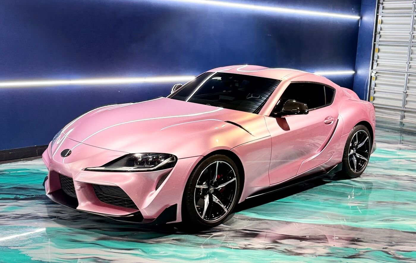 Toyota Supra wrapped in satin pink, Colorado Springs