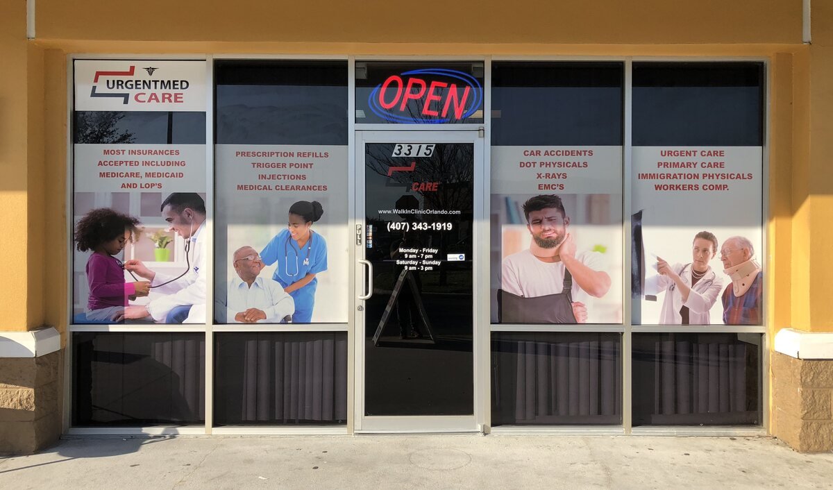 UrgentMed Care storefront window graphics
